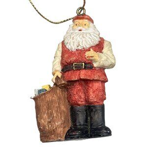 Christmas Santa Claus tree ornament present bag red brown 3" READ